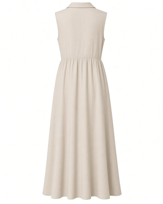 London Times Women's Women's Linen Maxi Dress, Collared V-Neck and Slits | Versatile Summer and Casual Dresses