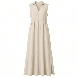 London Times Women's Women's Linen Maxi Dress, Collared V-Neck and Slits | Versatile Summer and Casual Dresses