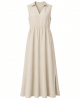 London Times Women's Women's Linen Maxi Dress, Collared V-Neck and Slits | Versatile Summer and Casual Dresses