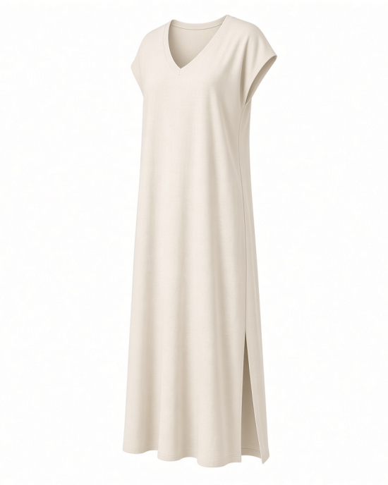 Essentials Women's Side-Slit Jersey V-Neck Maxi Length Dress