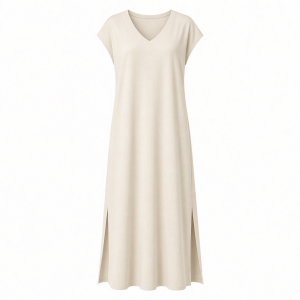 Essentials Women's Side-Slit Jersey V-Neck Maxi Length Dress