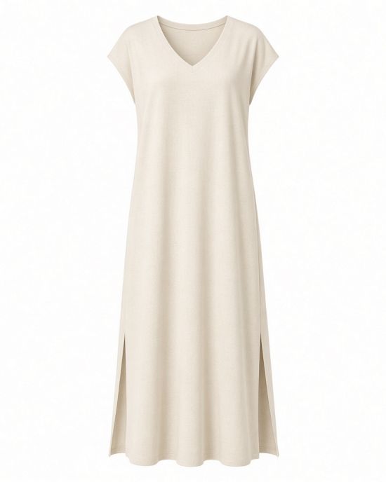 Essentials Women's Side-Slit Jersey V-Neck Maxi Length Dress