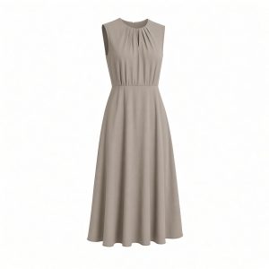 Calvin Klein Women's Sleeveless Pleat Neck Crepe A-line Midi Dress