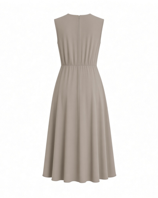 Calvin Klein Women's Sleeveless Pleat Neck Crepe A-line Midi Dress