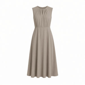 Calvin Klein Women's Sleeveless Pleat Neck Crepe A-line Midi Dress