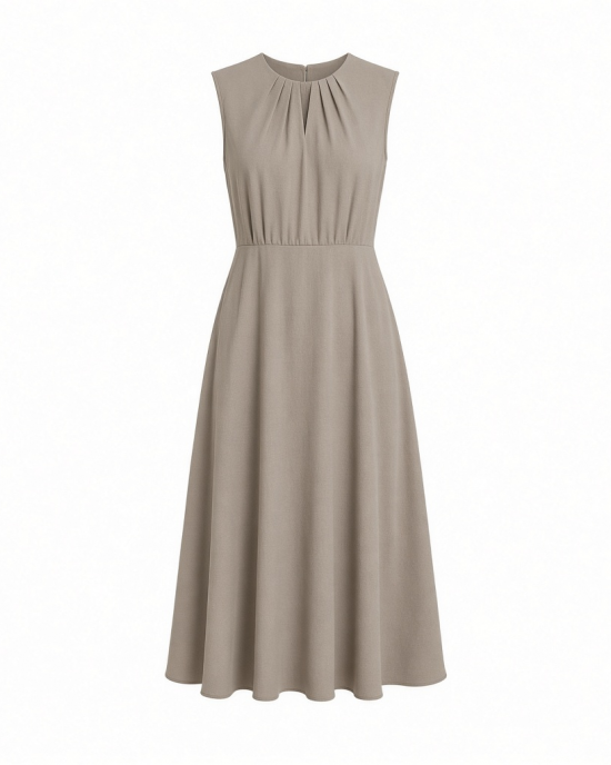 Calvin Klein Women's Sleeveless Pleat Neck Crepe A-line Midi Dress