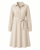 Calvin Klein Women's Long Sleeve Collared Neck Cotton Self Tie A-line Dress
