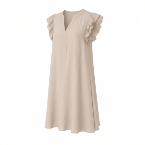 Essentials Women's Relaxed Fit Lightweight Georgette Split Neck Flutter Sleeve Shift Dress