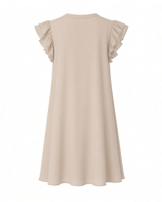 Essentials Women's Relaxed Fit Lightweight Georgette Split Neck Flutter Sleeve Shift Dress