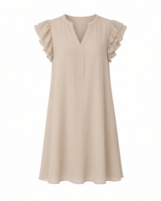 Essentials Women's Relaxed Fit Lightweight Georgette Split Neck Flutter Sleeve Shift Dress