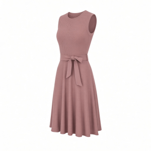 Tommy Hilfiger Women's Sleeveless Crew Neck Pinwheel Knit Belted Fit and Flare Dress