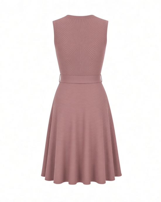 Tommy Hilfiger Women's Sleeveless Crew Neck Pinwheel Knit Belted Fit and Flare Dress