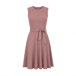 Tommy Hilfiger Women's Sleeveless Crew Neck Pinwheel Knit Belted Fit and Flare Dress