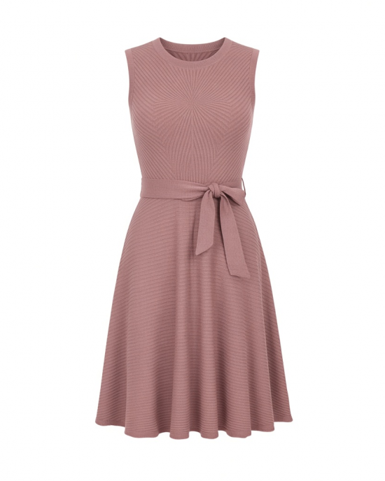 Tommy Hilfiger Women's Sleeveless Crew Neck Pinwheel Knit Belted Fit and Flare Dress
