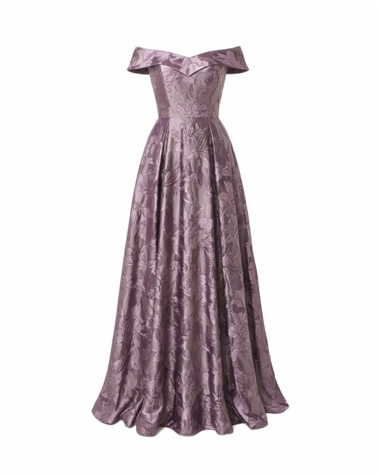 Adrianna Papell Women's Off Shoulder Jacquard Dress | Long Floral Evening Dress with Fitted Bodice & Structured A-Line Skirt