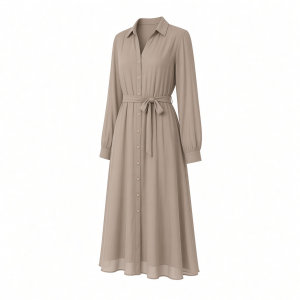 Essentials Women's Georgette Long Sleeve Midi Length Shirt Dress