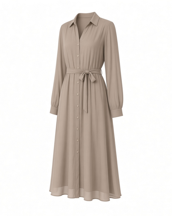 Essentials Women's Georgette Long Sleeve Midi Length Shirt Dress