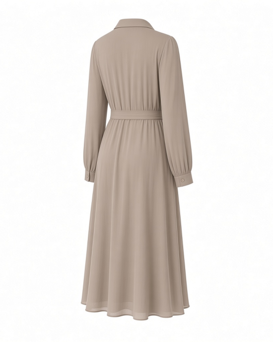 Essentials Women's Georgette Long Sleeve Midi Length Shirt Dress
