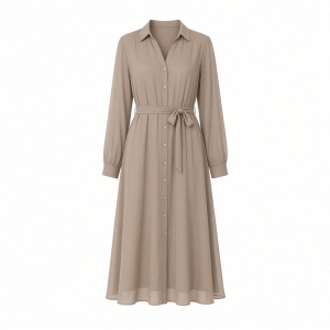 Essentials Women's Georgette Long Sleeve Midi Length Shirt Dress