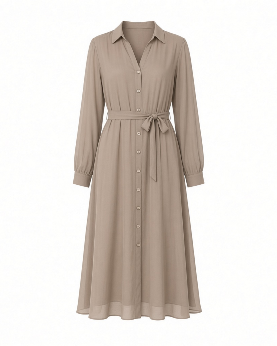 Essentials Women's Georgette Long Sleeve Midi Length Shirt Dress